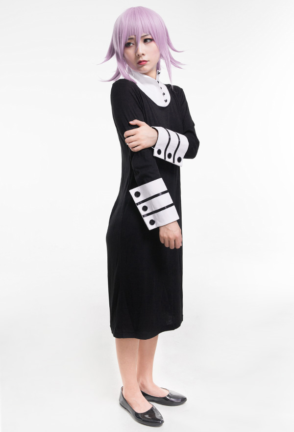Women Gothic Witch Halloween Costume Black and White Turtleneck Collar Unique Design Sleeves Midi Dress