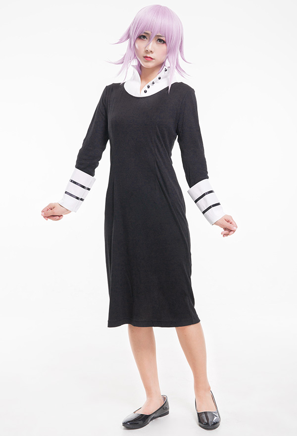 Women Gothic Witch Halloween Costume Black and White Turtleneck Collar Unique Design Sleeves Midi Dress