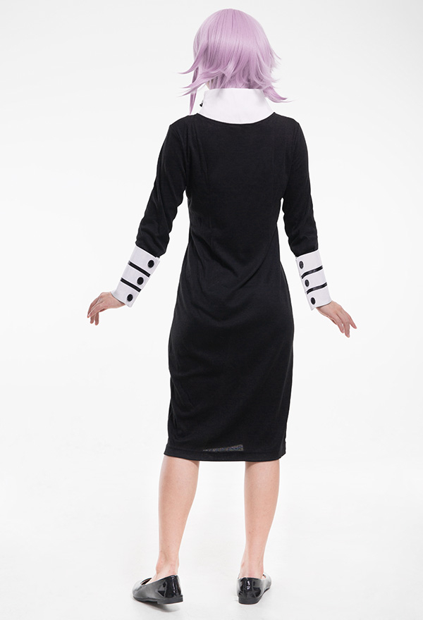 Women Gothic Witch Halloween Costume Black and White Turtleneck Collar Unique Design Sleeves Midi Dress