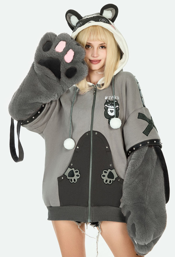 Raccoon Black and Gray Paw Hoodie Daily Wear