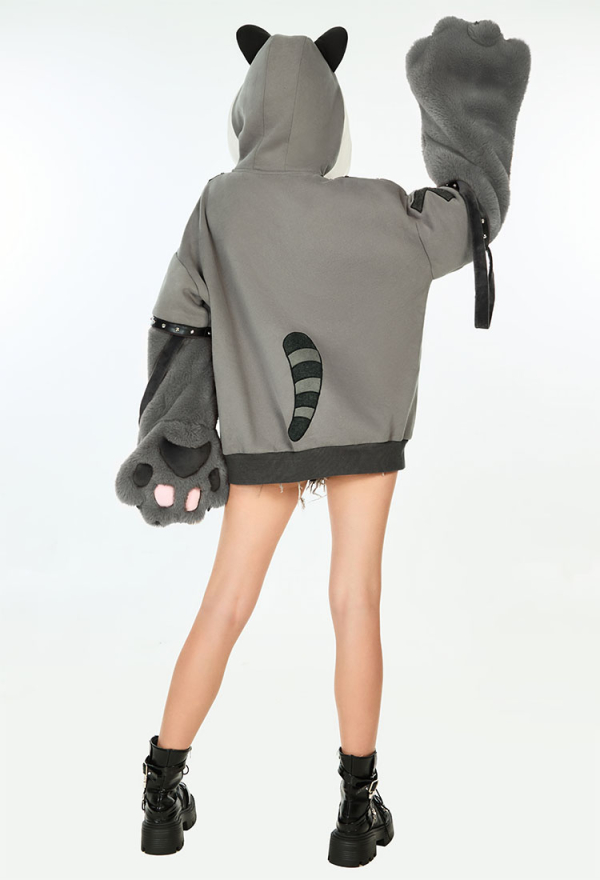 Raccoon Black and Gray Paw Hoodie Daily Wear