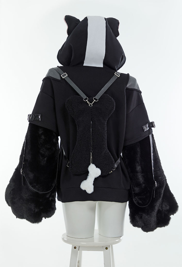 French Bulldog Hoodie Black and Gray Furry Paw Hoodie Daily Wear