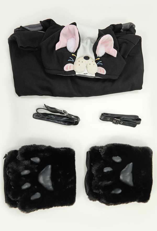 French Bulldog Hoodie Black and Gray Furry Paw Hoodie Daily Wear