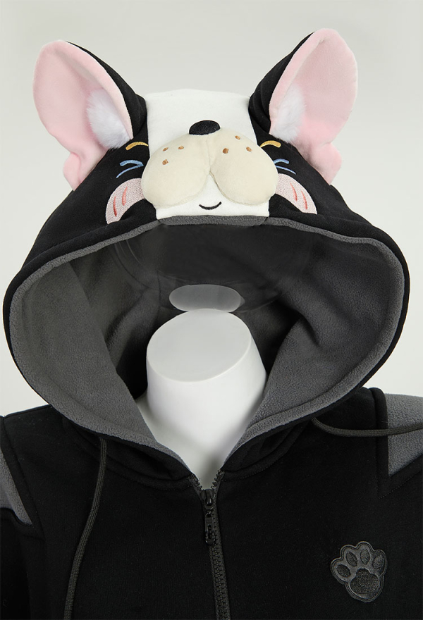 French Bulldog Hoodie Black and Gray Furry Paw Hoodie Daily Wear