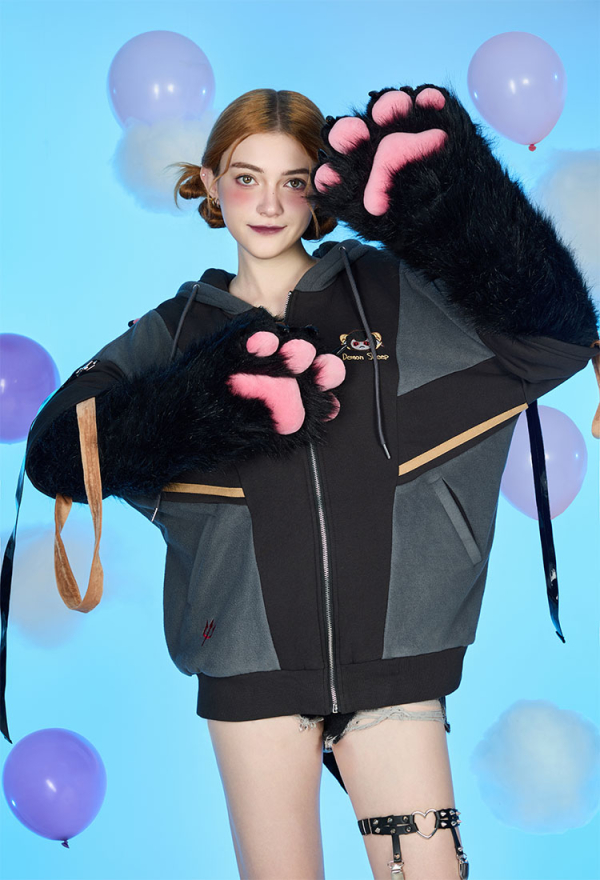 Demon Sheep Hoodie Black Plush Paw Hoodie Daily Wear Demon Sheep Hoodie Black Plush Paw Hoodie Daily Wear