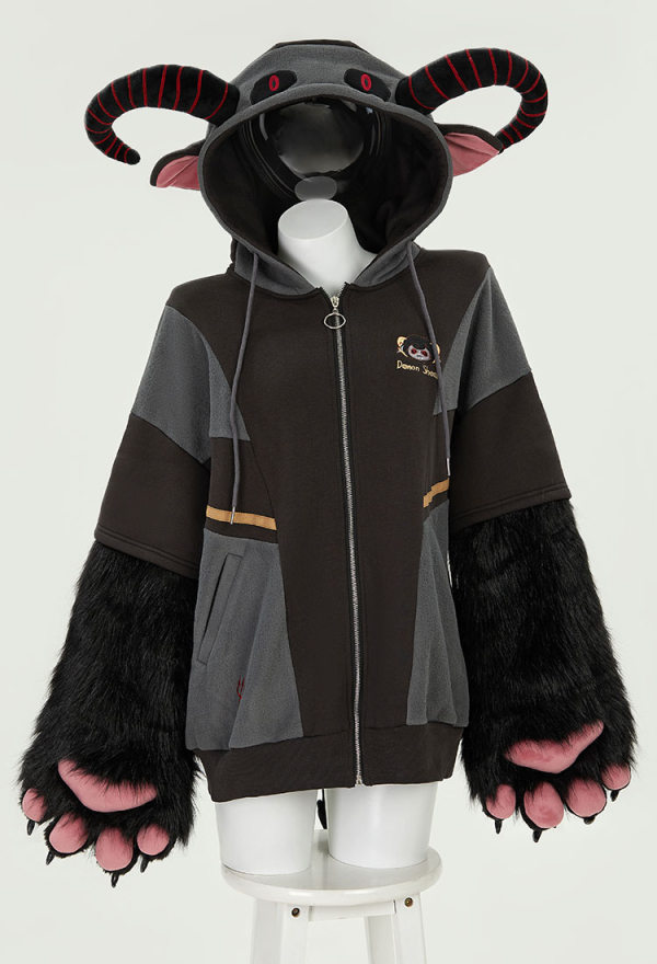 Demon Sheep Hoodie Black Plush Paw Hoodie Daily Wear Demon Sheep Hoodie Black Plush Paw Hoodie Daily Wear