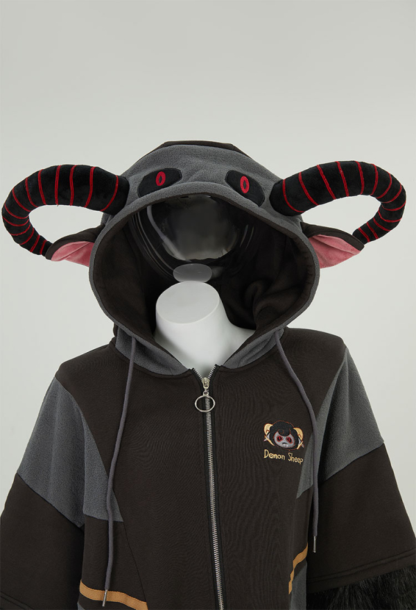 Demon Sheep Hoodie Black Plush Paw Hoodie Daily Wear Demon Sheep Hoodie Black Plush Paw Hoodie Daily Wear