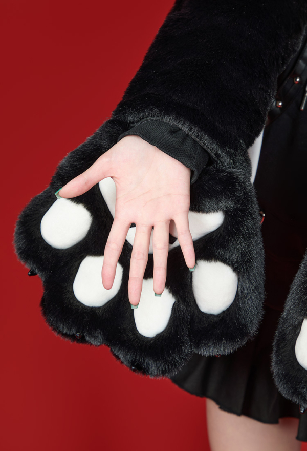 Cute but Sharp Cat Hoodie Black and White Furry Paw Hoodie Daily Wear Cute but Sharp Cat Hoodie Black and White Furry Paw Hoodie Daily Wear