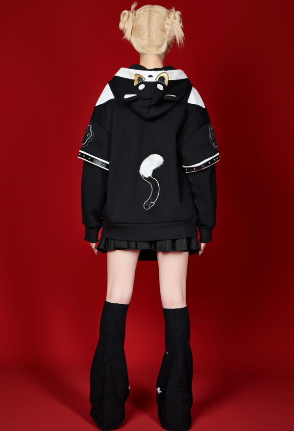 Cute but Sharp Cat Hoodie Black and White Furry Paw Hoodie Daily Wear Cute but Sharp Cat Hoodie Black and White Furry Paw Hoodie Daily Wear