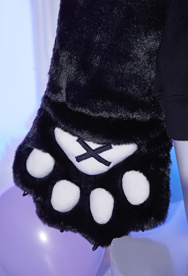 Cute but Sharp Cat Hoodie Black and White Furry Paw Hoodie Daily Wear Cute but Sharp Cat Hoodie Black and White Furry Paw Hoodie Daily Wear