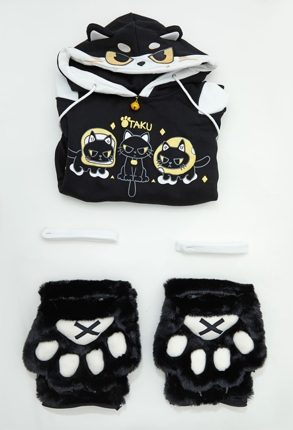 Cute but Sharp Cat Hoodie Black and White Furry Paw Hoodie Daily Wear Cute but Sharp Cat Hoodie Black and White Furry Paw Hoodie Daily Wear
