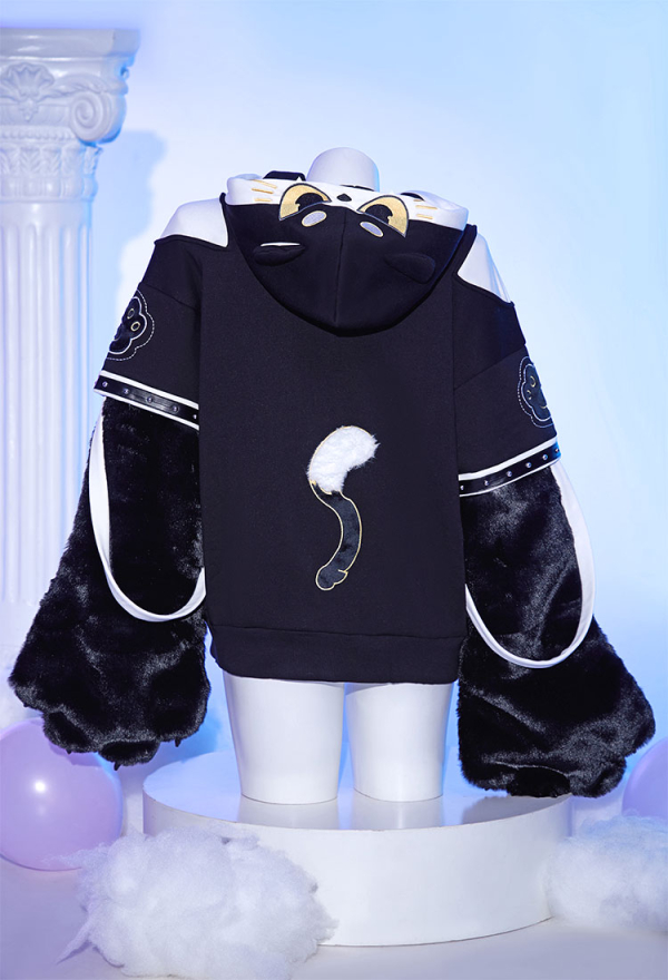 Cute but Sharp Cat Hoodie Black and White Furry Paw Hoodie Daily Wear Cute but Sharp Cat Hoodie Black and White Furry Paw Hoodie Daily Wear