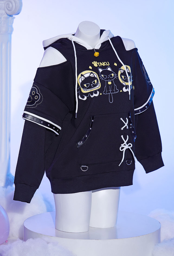 Cute but Sharp Cat Hoodie Black and White Furry Paw Hoodie Daily Wear Cute but Sharp Cat Hoodie Black and White Furry Paw Hoodie Daily Wear