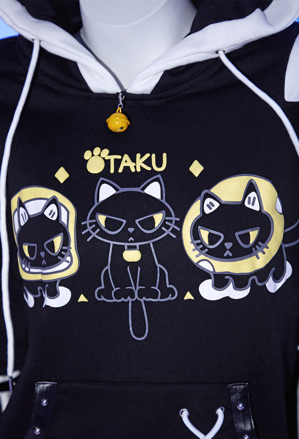 Cute but Sharp Cat Hoodie Black and White Furry Paw Hoodie Daily Wear Cute but Sharp Cat Hoodie Black and White Furry Paw Hoodie Daily Wear