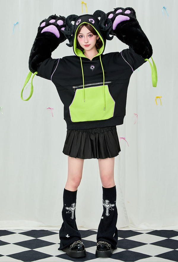 Cthulhu Kitten Design Furry Paw Hoodie Octopus Foot Hooded Sweatshirt Cthulhu Kitten Design Furry Paw Hoodie Octopus Foot Hooded Sweatshirt