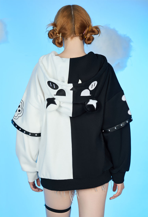 Skeleton Bear Hoodie Black and White Furry Paw Hoodie Daily Wear Skeleton Bear Hoodie Black and White Furry Paw Hoodie Daily Wear
