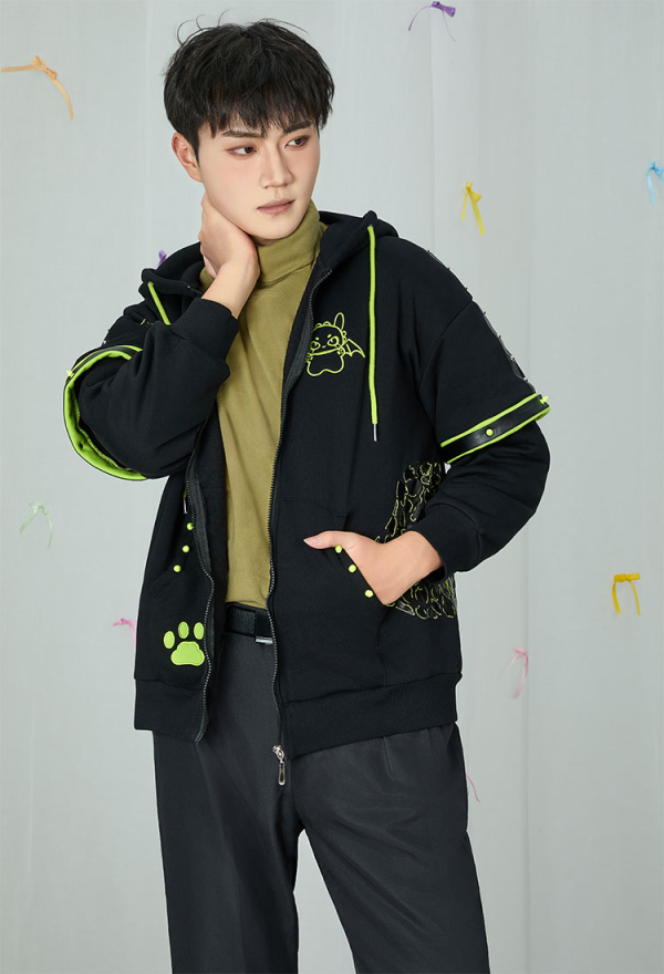 Dragon Paw Hoodie Black and Green Zip Up Hoodie Daily Wear