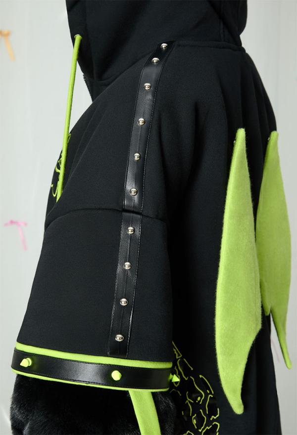 Dragon Paw Hoodie Black and Green Zip Up Hoodie Daily Wear
