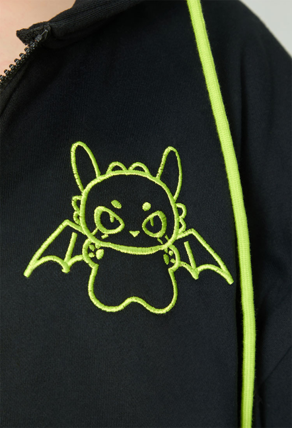 Dragon Paw Hoodie Black and Green Zip Up Hoodie Daily Wear