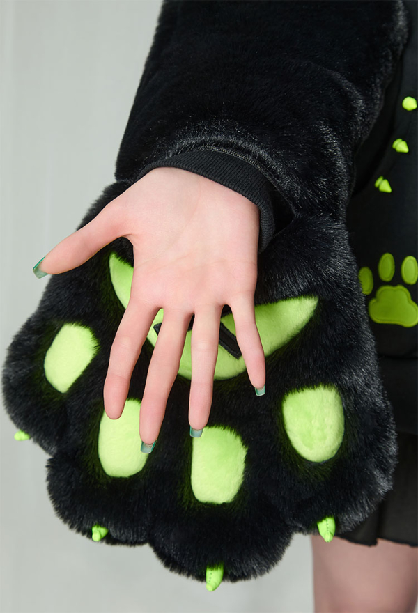 Dragon Paw Hoodie Black and Green Zip Up Hoodie Daily Wear