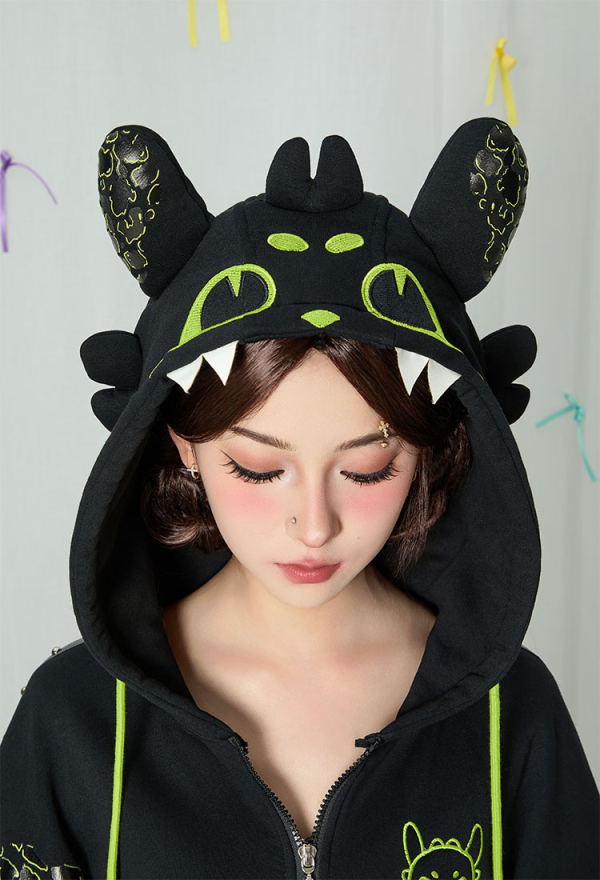 Dragon Paw Hoodie Black and Green Zip Up Hoodie Daily Wear