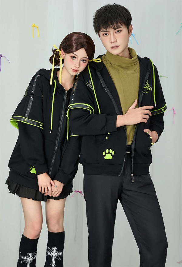 Dragon Paw Hoodie Black and Green Zip Up Hoodie Daily Wear