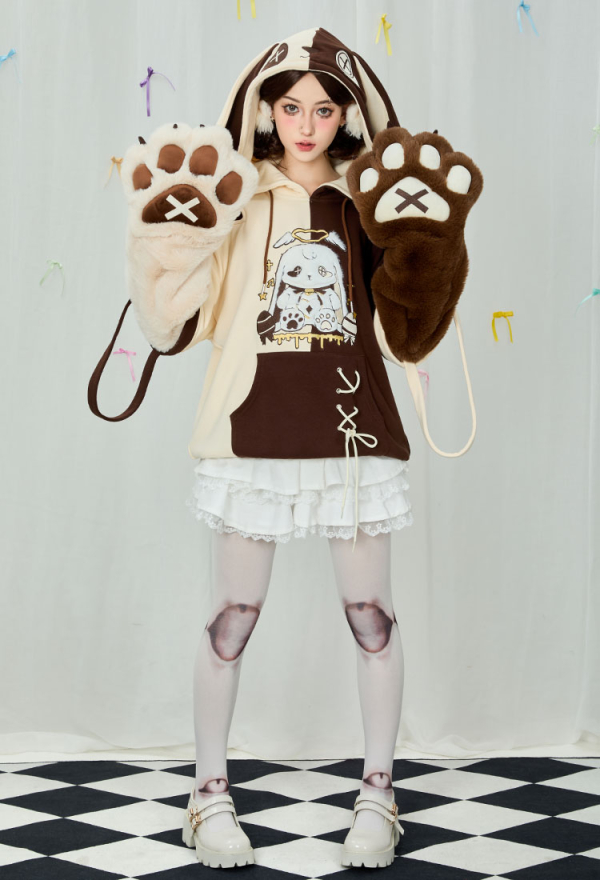 Easter Bunny Paw Hoodie Rabbit Ear Printed Hoodie Daily Wear