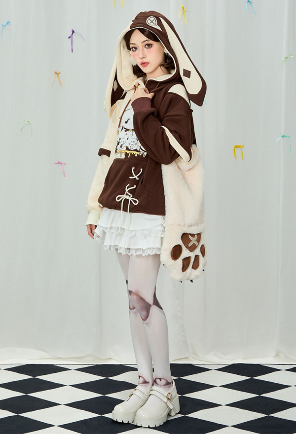 Easter Bunny Paw Hoodie Rabbit Ear Printed Hoodie Daily Wear