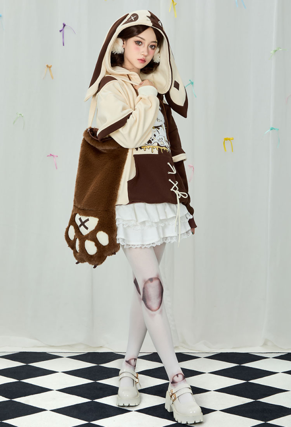 Easter Bunny Paw Hoodie Rabbit Ear Printed Hoodie Daily Wear