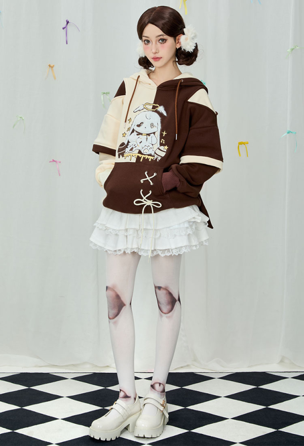 Easter Bunny Paw Hoodie Rabbit Ear Printed Hoodie Daily Wear