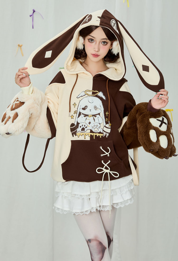 Easter Bunny Paw Hoodie Rabbit Ear Printed Hoodie Daily Wear