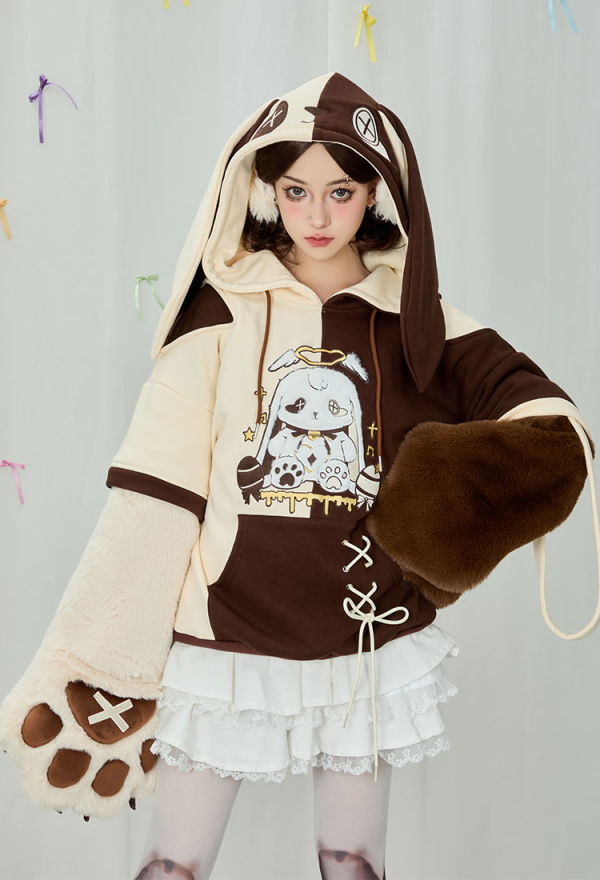 Easter Bunny Paw Hoodie Rabbit Ear Printed Hoodie Daily Wear