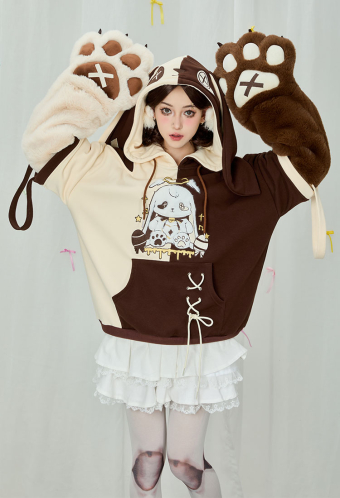 Easter Bunny Paw Hoodie Rabbit Ear Printed Hoodie Daily Wear
