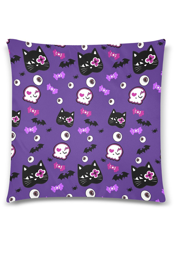 Gothic Purple Cat Skeleton Cozy Throw Pillow Cover 18x18