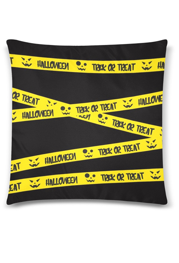 Gothic Halloween Black Warning Tape Cozy Throw Pillow Cover 18x18