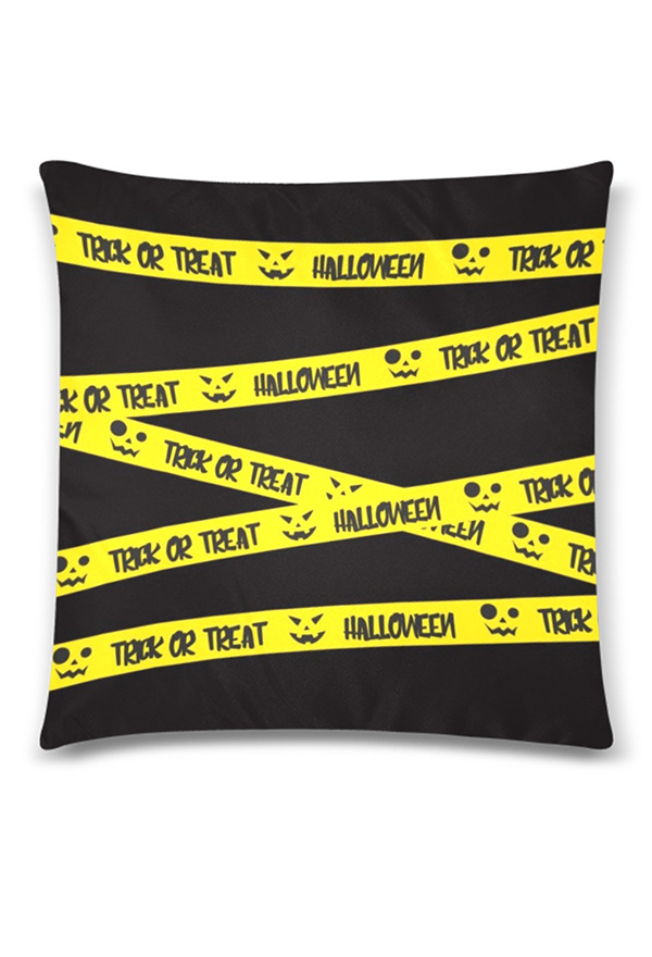 Gothic Halloween Black Warning Tape Cozy Throw Pillow Cover 18x18