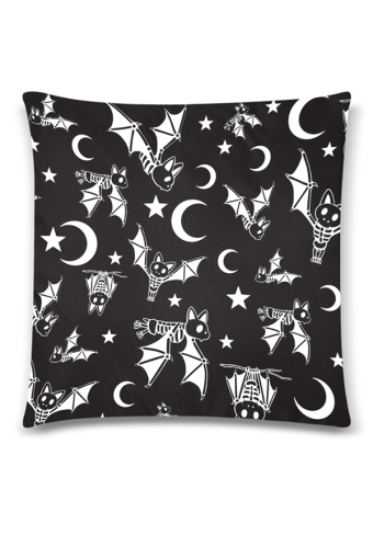 Gothic Black Bat Moon Cozy Throw Pillow Cover 18x18