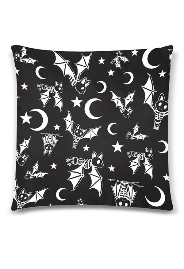 Gothic Black Bat Moon Cozy Throw Pillow Cover 18x18