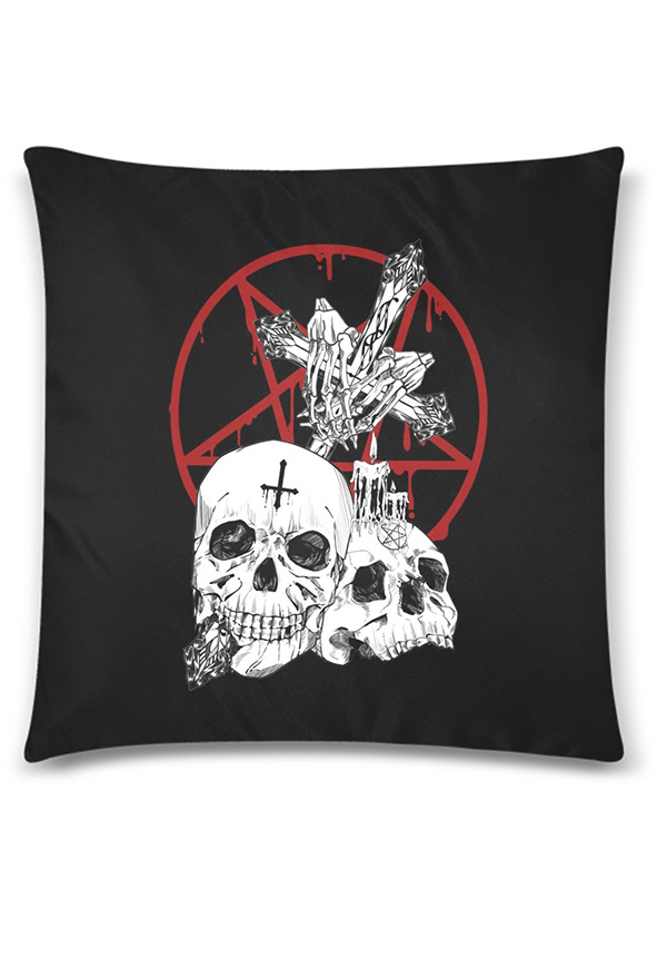 Gothic Black Punk Skeleton Cozy Throw Pillow Cover 18x18