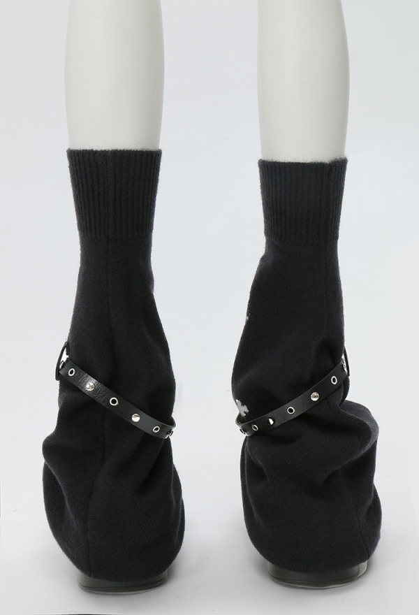 Black Harajuku Leg Warmers With Leather Harness and Cross Decoration