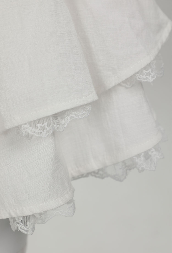 White Cotton Double Layered Skirt Lace Lace-up Skirt Daily Wear