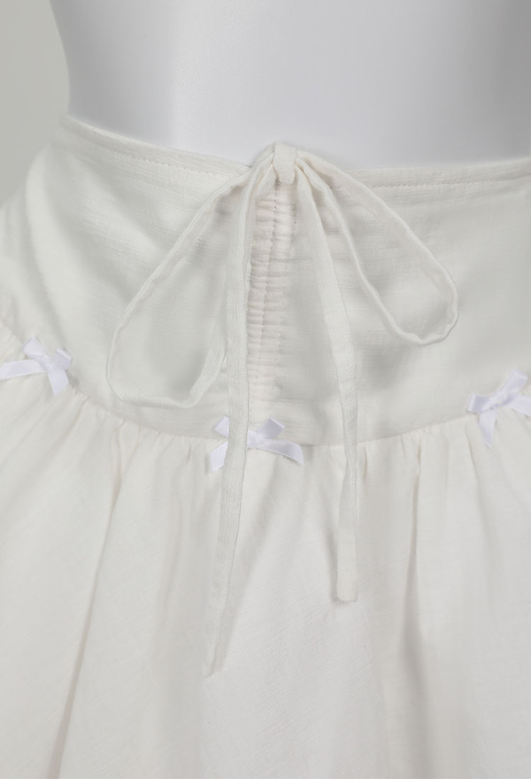 White Cotton Double Layered Skirt Lace Lace-up Skirt Daily Wear