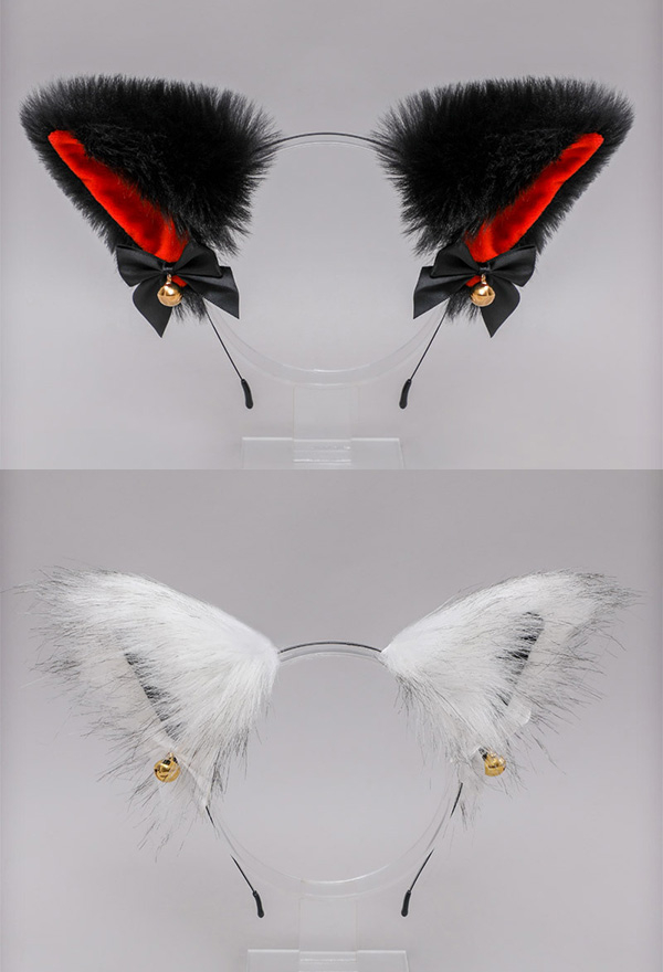 E-Girl Kawaii Lolita Halloween Cat Fox Plush Ears Headband Faux Fur Bell Bow Decorated Cosplay Headband