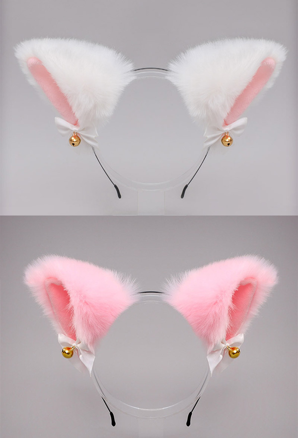 E-Girl Kawaii Lolita Halloween Cat Fox Plush Ears Headband Faux Fur Bell Bow Decorated Cosplay Headband