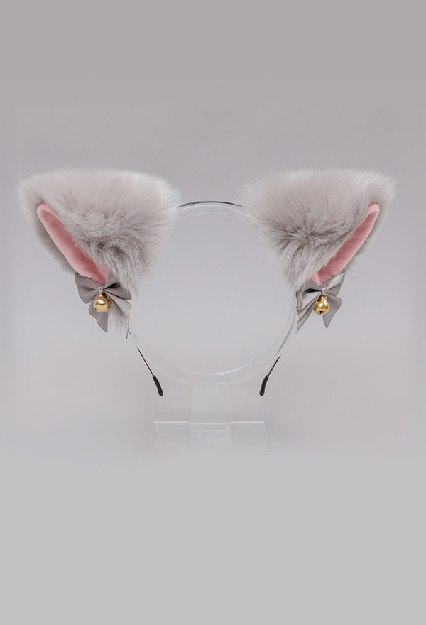 E-Girl Kawaii Lolita Halloween Cat Fox Plush Ears Headband Faux Fur Bell Bow Decorated Cosplay Headband