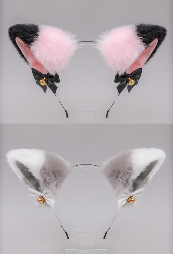 E-Girl Kawaii Lolita Halloween Cat Fox Plush Ears Headband Faux Fur Bell Bow Decorated Cosplay Headband