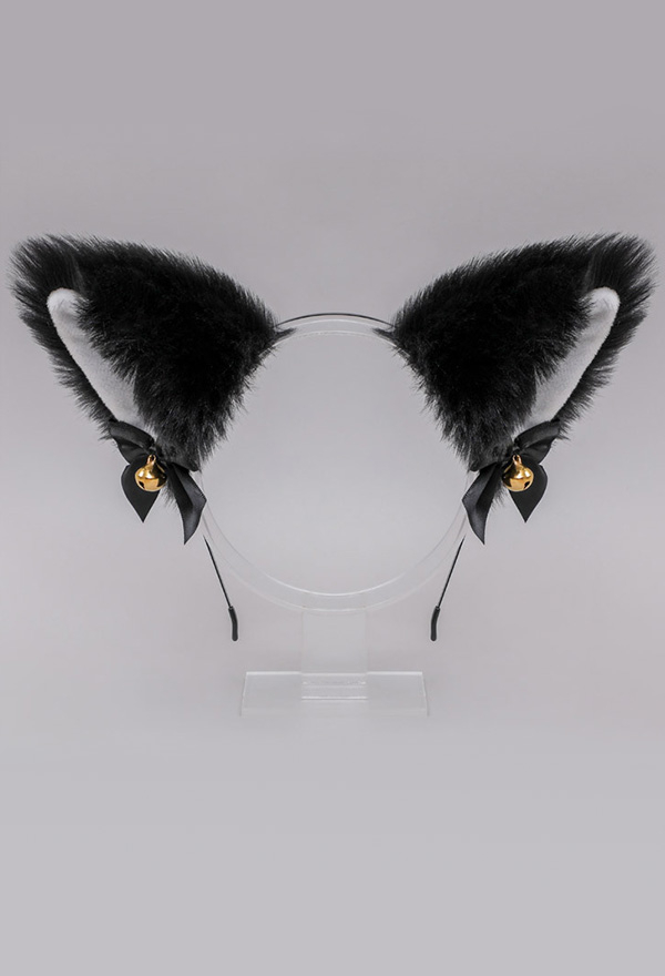 E-Girl Kawaii Lolita Halloween Cat Fox Plush Ears Headband Faux Fur Bell Bow Decorated Cosplay Headband