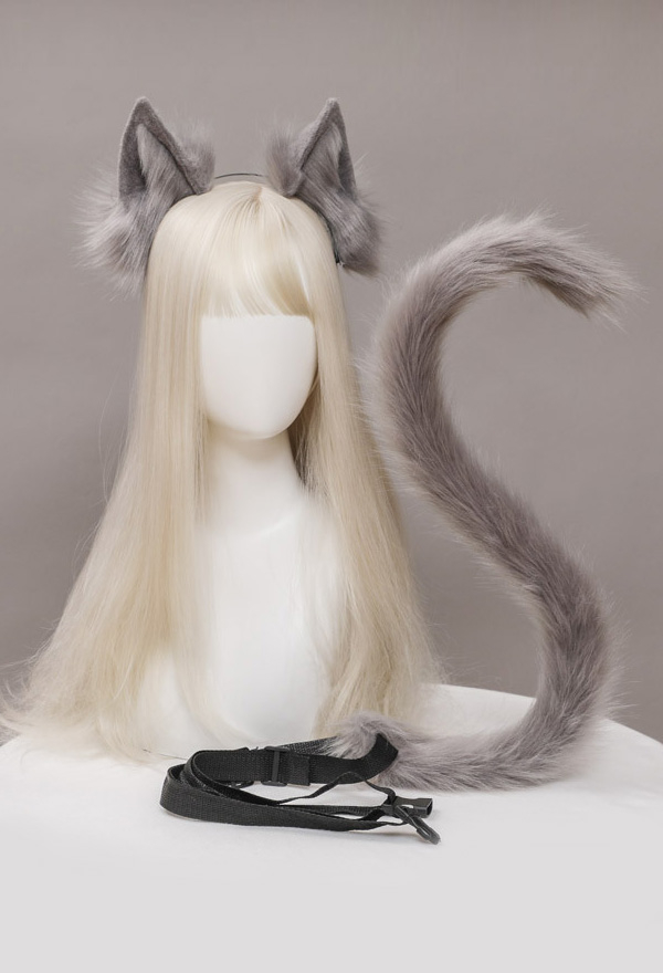 E-Girl Cute Cat Plush Ears Headband and Tail Set Lolita Style Faux Fur Cosplay Headband and Tail