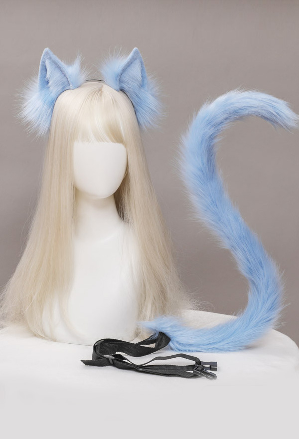 E-Girl Cute Cat Plush Ears Headband and Tail Set Lolita Style Faux Fur Cosplay Headband and Tail