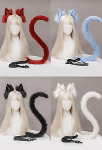E-Girl Cute Cat Plush Ears Headband and Tail Set Lolita Style Faux Fur Cosplay Headband and Tail